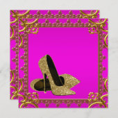 Roze Gouden Glitters Hoge Hakken Feest Template Kaart (Voorkant / Achterkant)
