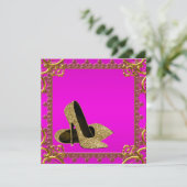 Roze Gouden Glitters Hoge Hakken Feest Template Kaart (Staand voorkant)