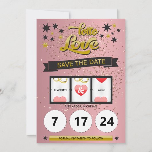 Roze Gouden Glitters Lotto Liefde Bewaar de Datum Save The Date (Voorkant)