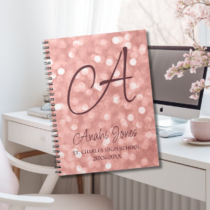 Roze Gouden Glitters Monogram Academisch Jaar Scho Notitieboek