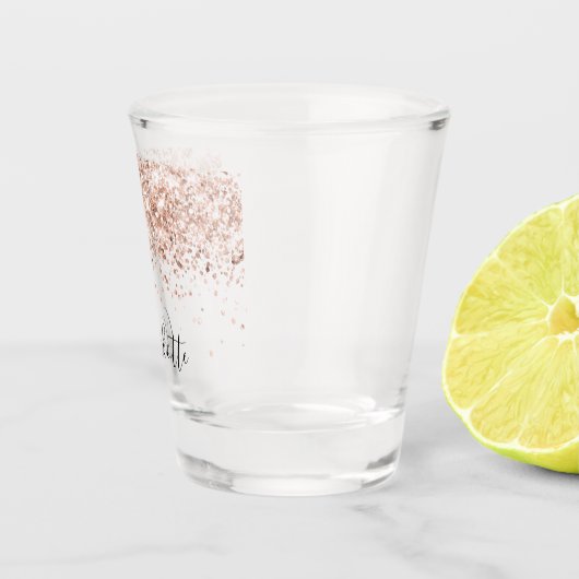 Roze gouden glitters naam script elegant shot glas (Rechts)