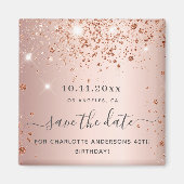 Roze gouden glitters save the date voor verjaardag magneet (Voorkant)