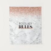 Roze Gouden Glitters Wit Marmer BossLady Rules Log Wandkleed (Voorkant)