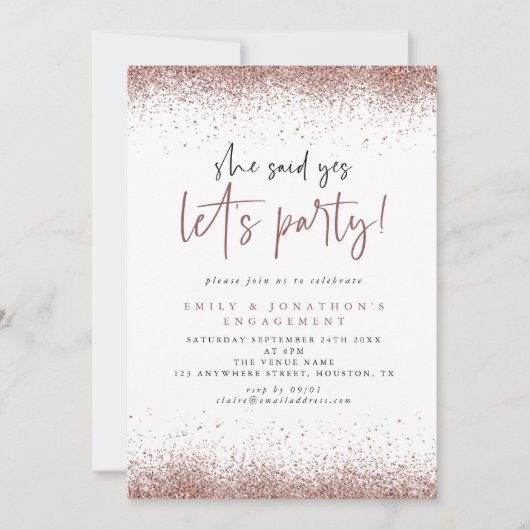 Roze Gouden Glitters Zij Heeft Ja Gezegd Verloving Kaart (Voorkant)