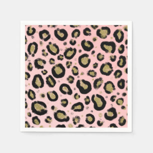 Roze Gouden Glitters & Zwart Luipaard Cheeta Print Servet
