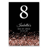 Roze Gouden Glitters Zwarte Mis XV Jaar Kaart (Achterkant)