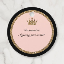 Roze Gouden Glitters & Zwarte Sweet 16 Prinsessen  Bedankjes Labels