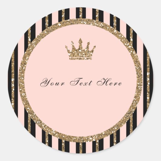 Roze Gouden Glitters & Zwarte Sweet 16 Prinsessen Ronde Sticker (Voorkant)
