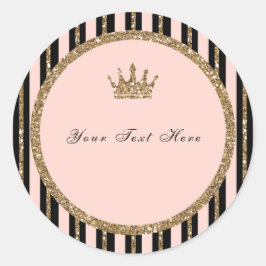 Roze Gouden Glitters & Zwarte Sweet 16 Prinsessen Ronde Sticker