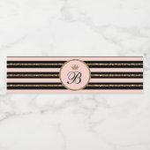Roze Gouden Glitters & Zwarte Sweet 16 Prinsessen Waterfles Etiket (Enkel label)