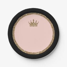Roze Gouden Glitters & Zwarte Sweet 16 Prinsessenk Papieren Bordje