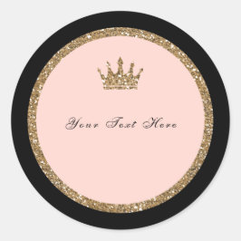 Roze Gouden Glitters & Zwarte Sweet 16 Prinsessenk Ronde Sticker