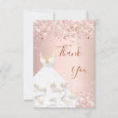 Roze gouden glittersjurk glamorieuze dankkaart bedankkaart (Voorkant)