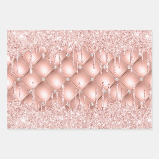 Roze gouden glittersparels roze glans luxe inpakpapier vel (Voorkant 2)