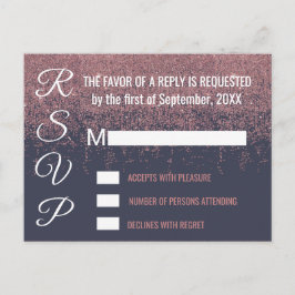 Roze gouden glittertjes Navy-blauwe RSVP's Uitnodiging Briefkaart