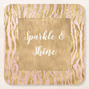 Roze Gouden Glitz Sparkle Zebra Print Kartonnen Onderzetters