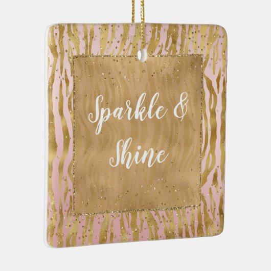 Roze Gouden Glitz Sparkle Zebra Print Keramisch Ornament (Rechts)