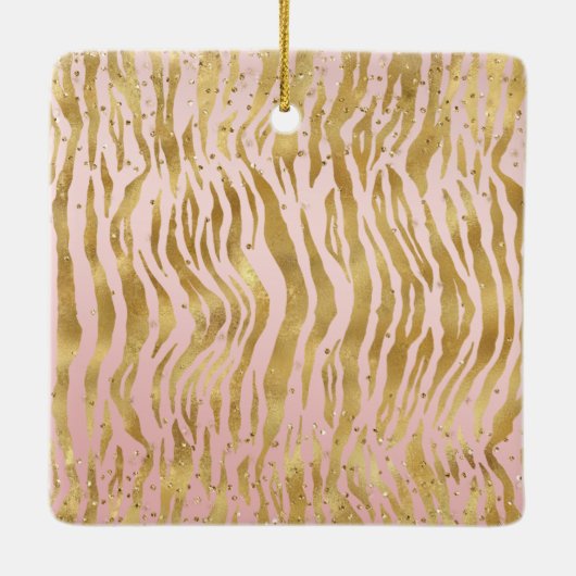 Roze Gouden Glitz Sparkle Zebra Print Keramisch Ornament (Achterkant)