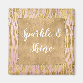Roze Gouden Glitz Sparkle Zebra Print Magneet