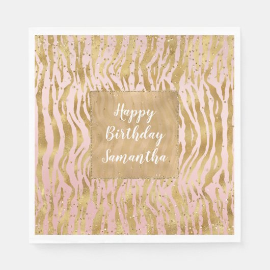 Roze Gouden Glitz Sparkle Zebra Print Servet (Voorkant)