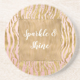 Roze Gouden Glitz Sparkle Zebra Print Zandsteen Onderzetter