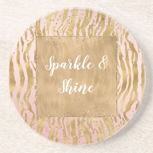 Roze Gouden Glitz Sparkle Zebra Print Zandsteen Onderzetter (Voorkant)