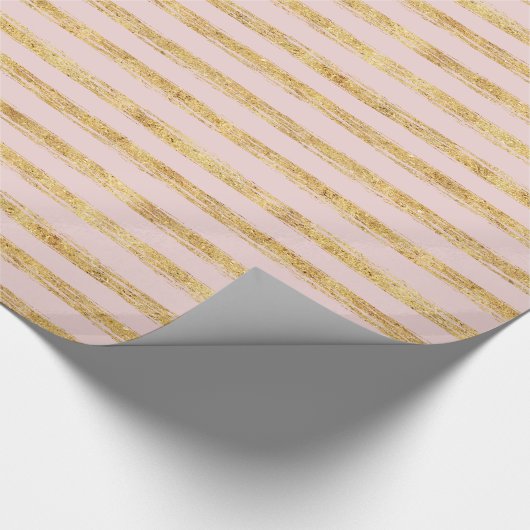 Roze Gouden Glitz Strepen Cadeaupapier (Hoek)
