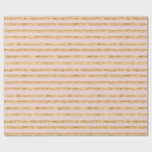 Roze Gouden Glitz Strepen Cadeaupapier (Vlak)