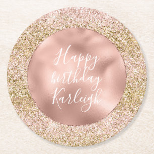 Roze Gouden Glitzy Girly Sparkle Glitter Ombre Ronde Kartonnen Onderzetter