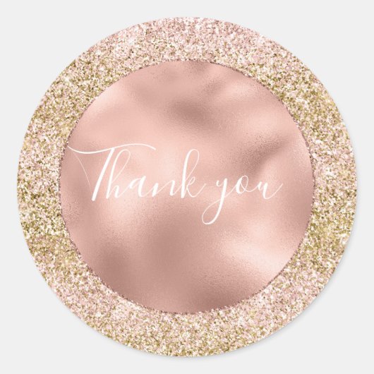 Roze Gouden Glitzy Girly Sparkle Glitter Ombre Ronde Sticker (Voorkant)