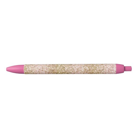 Roze Gouden Glitzy Girly Sparkle Glitter Ombre Zwarte Inkt Pen (Voorkant)