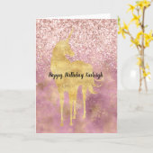 Roze Gouden Glitzy Glitter Eenhoorn Kaart (Gele Bloem)