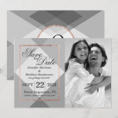 Roze Gouden Grijze Geo Save the Dates Kaart (Voorkant / Achterkant)