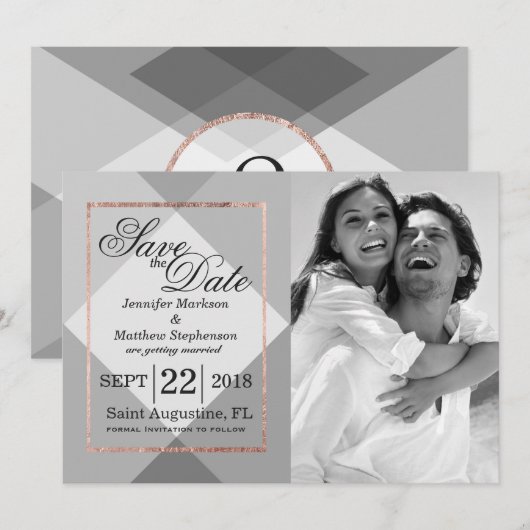 Roze Gouden Grijze Geo Save the Dates Kaart (Voorkant / Achterkant)