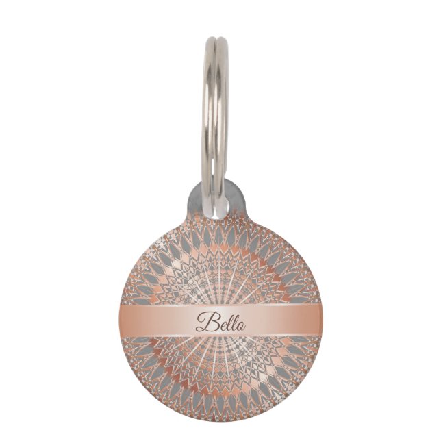 Roze Gouden Grijze Mandala Hond Naam Van Uw Adres Huisdierpenning (Voorkant)