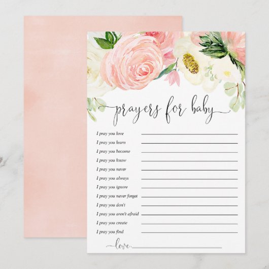 Roze gouden groen bloemengebeden voor Baby Kaart (Voorkant / Achterkant)