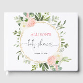 Roze gouden groen bloemenmeisje baby shower gastenboek (Voorkant)