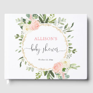Roze gouden groen bloemenmeisje baby shower gastenboek