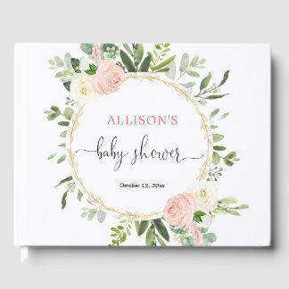 Roze gouden groen bloemenmeisje baby shower gastenboek