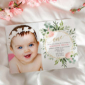 Roze gouden groen elegant meisje 1e verjaardag fot kaart