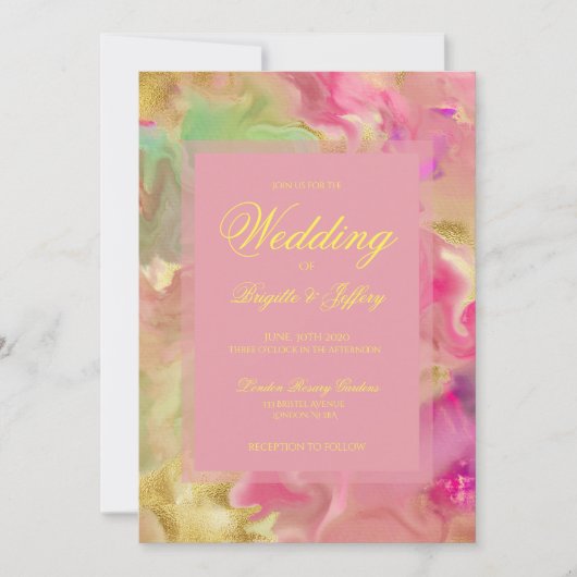 Roze, gouden, groene inkttrouwuitnodigingen save the date (Voorkant)