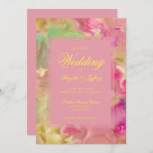 Roze, gouden, groene inkttrouwuitnodigingen save the date (Voorkant / Achterkant)