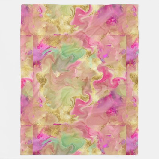 Roze, gouden, groene marmer-inktdeken fleece deken (Voorkant)