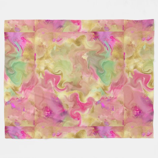 Roze, gouden, groene marmer-inktdeken fleece deken (Voorkant (Horizontaal))