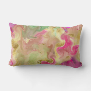 Roze, gouden, groene marmeren inktprint kussen