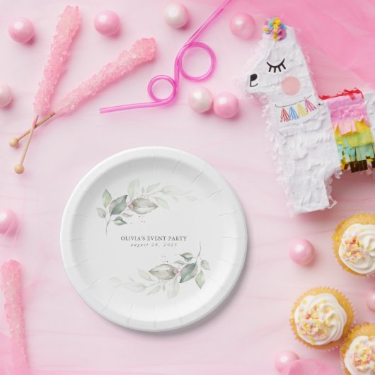 Roze Gouden Groene Waterverf Romantische Trouwdag Papieren Bordje (Feest)