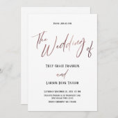 Roze Gouden Handgeschreven Eenvoudig De Bruiloft V Kaart (Voorkant / Achterkant)