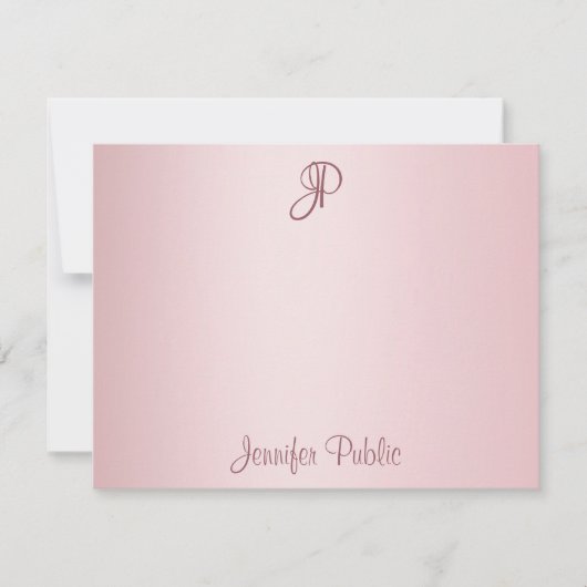 Roze Gouden Handgeschreven Script Monogram Sjabloo Notitiekaartje (Voorkant)