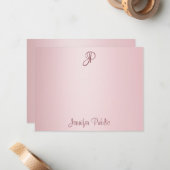 Roze Gouden Handgeschreven Script Monogram Sjabloo Notitiekaartje (Voorkant / Achterkant in situ)