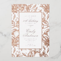 Roze Gouden Handgetekende Bloemige Verjaardags Fol